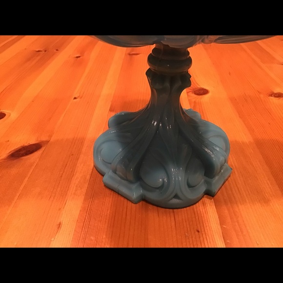 ANTIQUE FRENCH PORTIEUX VALLERYSTHAL BLUE OPALINE GLASS FOOTED COMPOTE GLOWY! - Picture 7 of 16